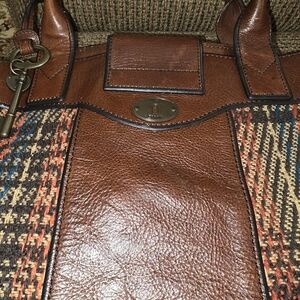 Fossil Brown Leather and Multicolor Satchel